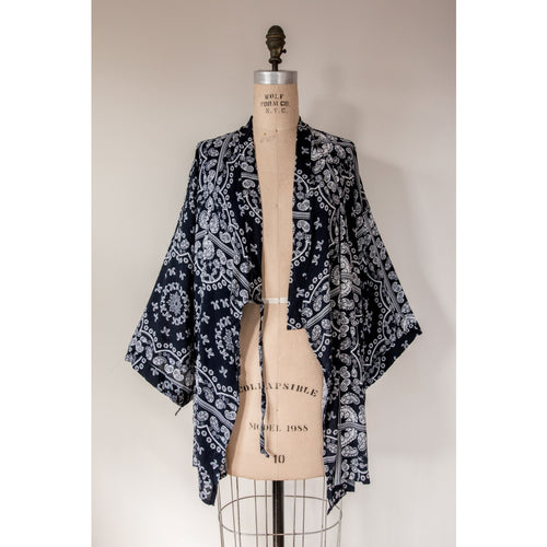 Blue Bandana Tie Wrap Kimono - Clothing