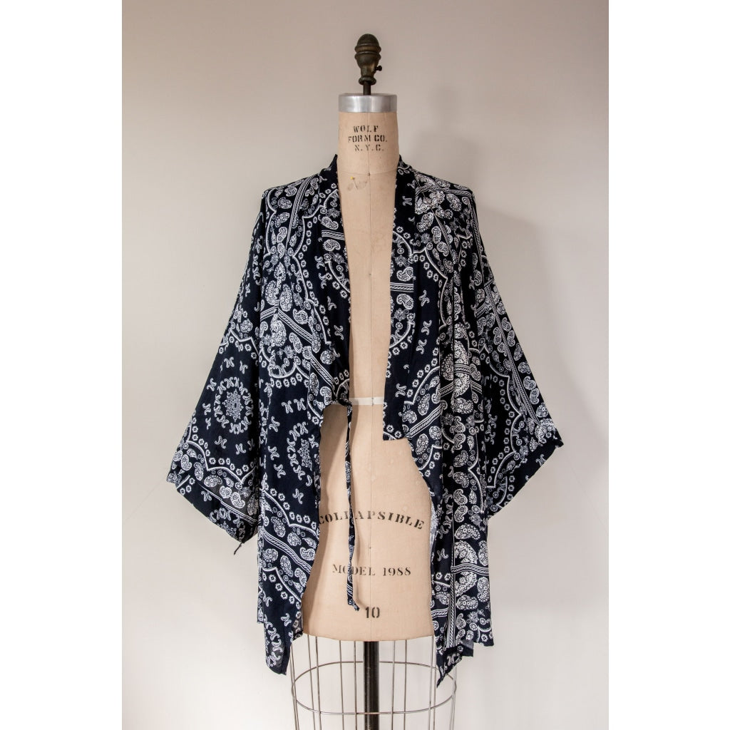 Blue Bandana Tie Wrap Kimono - Clothing