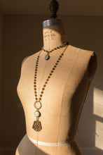 Load image into Gallery viewer, Boho Brass necklace with tigers eye and hand soldered ammonite 
